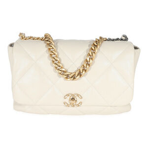 Chanel Ivory Shiny Quilted Lambskin Maxi Chanel 19 Flap Bag